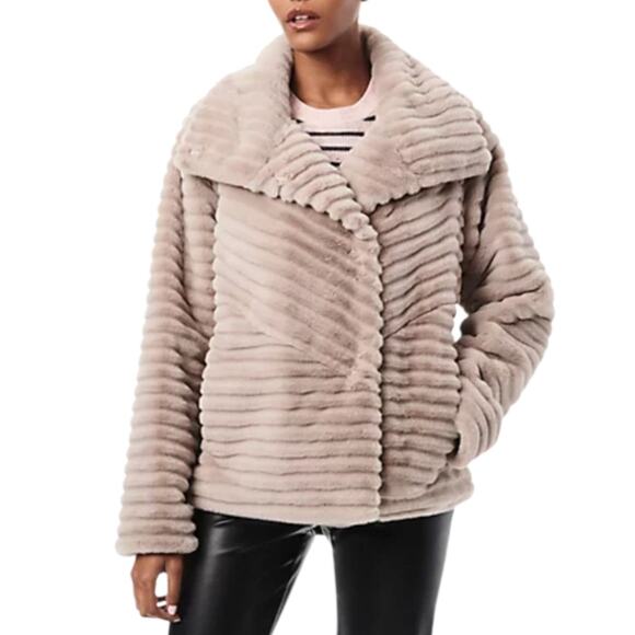 Bernardo Faux Fur Coat Jacket Womens Large Beige Plush Soft Warm Elegant Chic - Picture 1 of 12